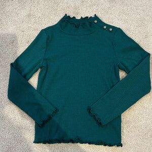 Janie and Jack Teal Ribbed Ruffle Mock-Neck Long Sleeve Top